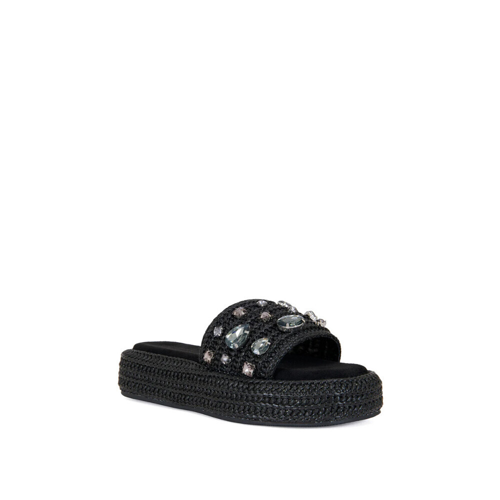 Azalea Wang Baste Slides Womens US 6 Black Rhinestone Flatform Sandals GAL1950